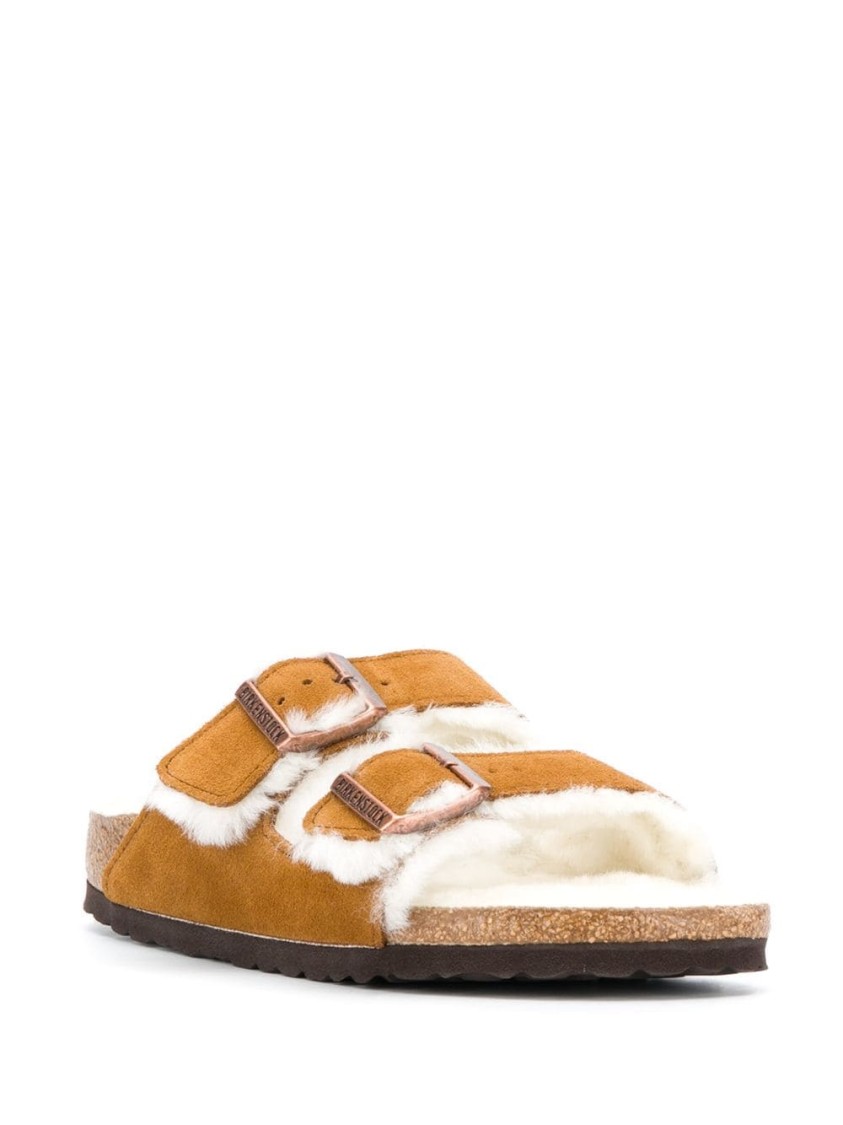Birkenstock Arizona Shearling And Suede Sandals Shoes In Brown