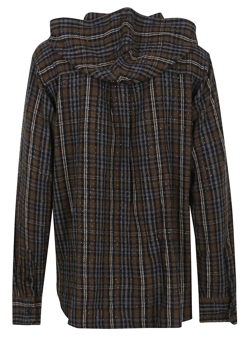 P.a.r.o.s.h Parosh Check Pattern Shirt With Rhinestone Embellishments In Black