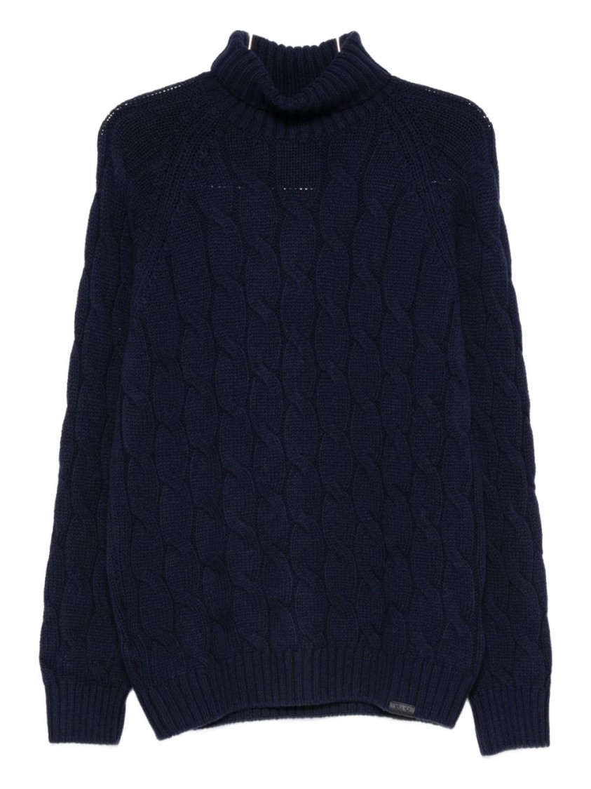 Fay Cable-knit Turtleneck Sweater In Blue