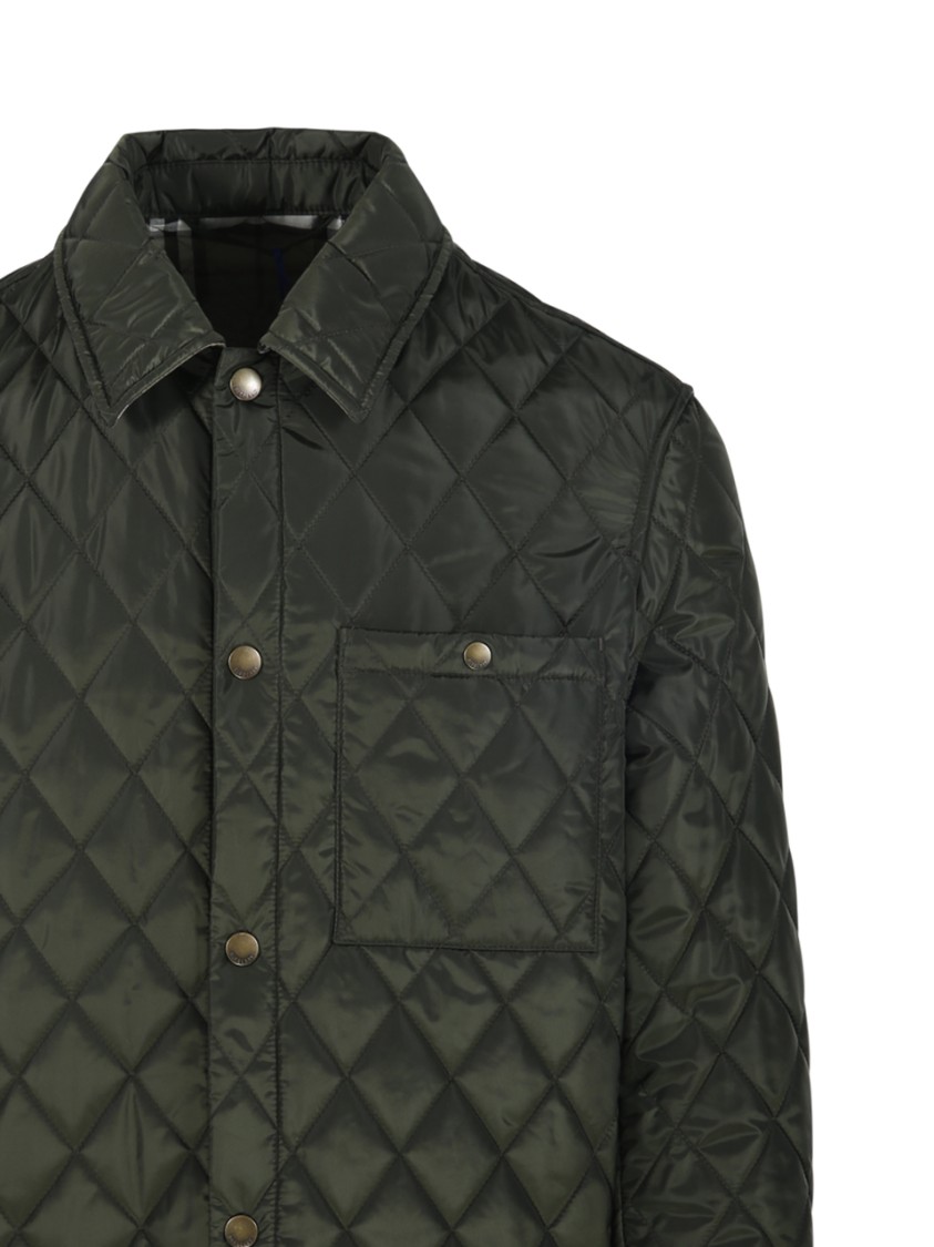 Burberry Green Quilted Jacket With Classic Collar In Tech Fabric Man In Green