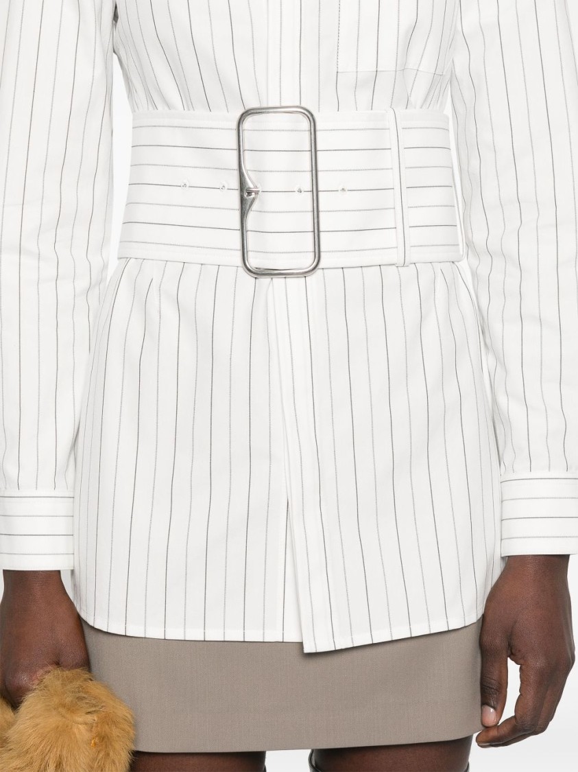 Burberry Vertical Striped Shirt With Belted Waist In White
