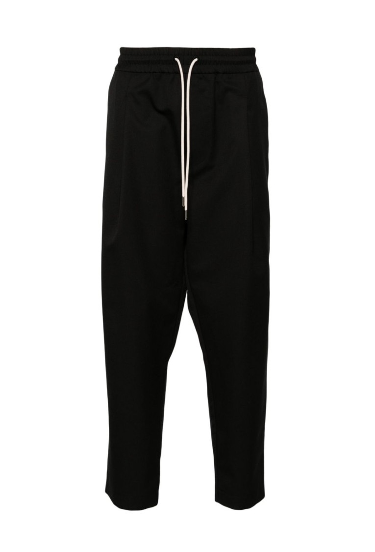 Drôle De Monsieur Black Carrot Pants With Drawstring In Wool Blend Man In Black