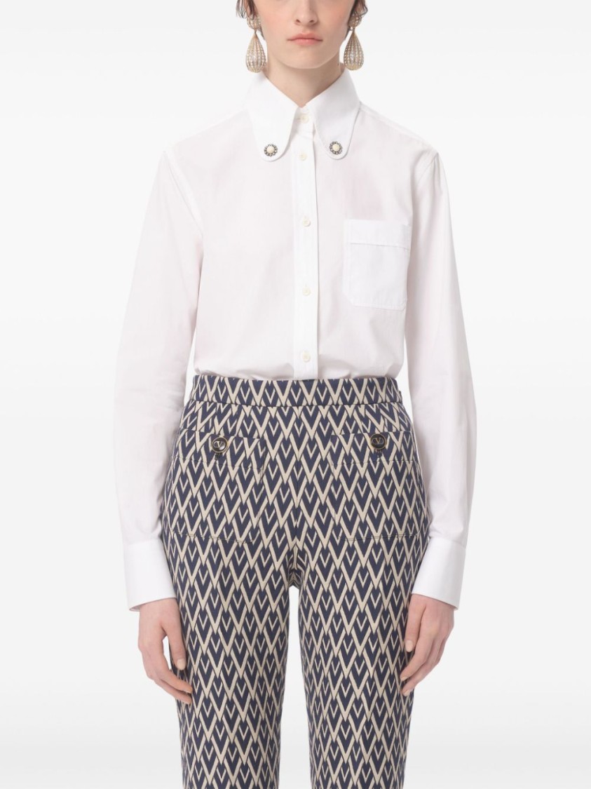 Valentino Tailored White Cotton Shirt With Decorative Buttons In White