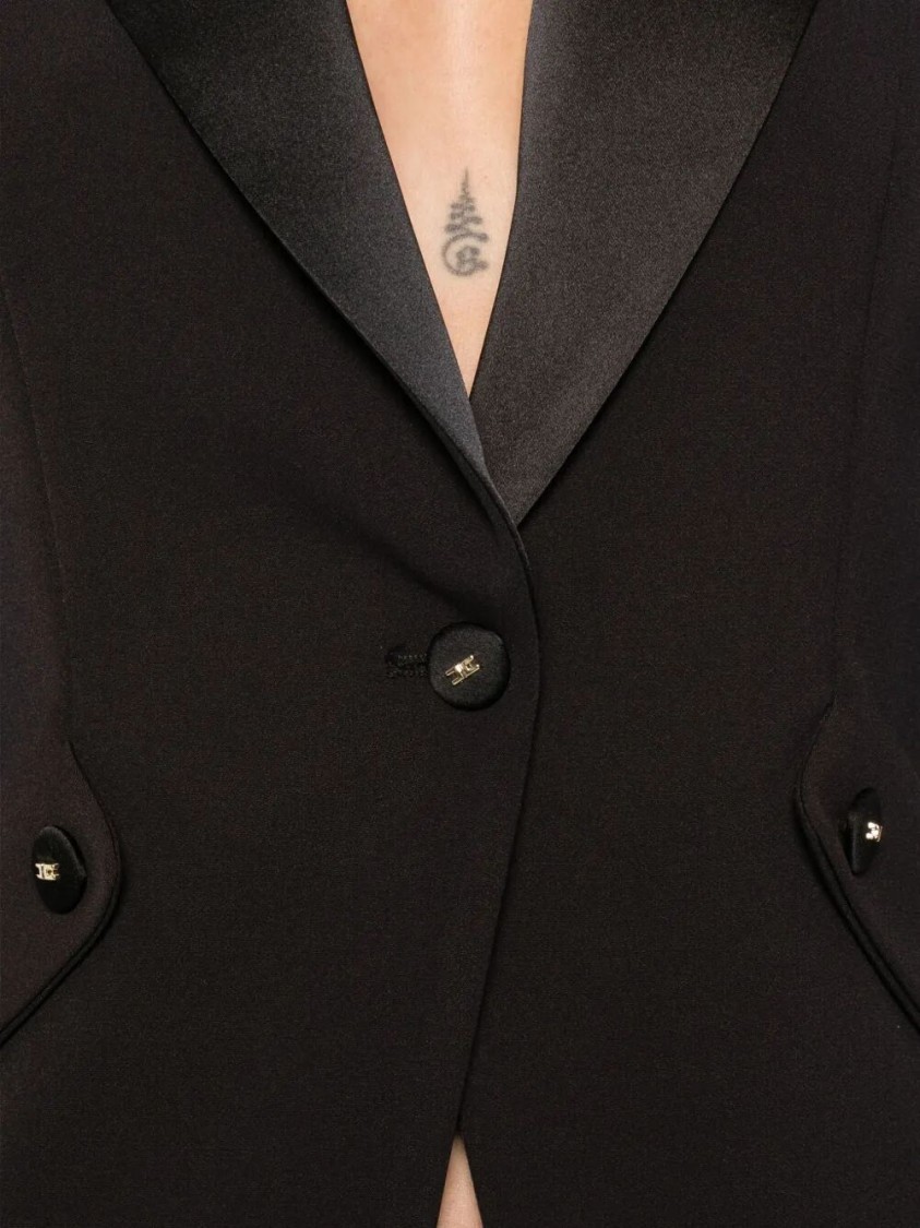 Elisabetta Franchi Tailored Blazer With Satin Lapel In Black