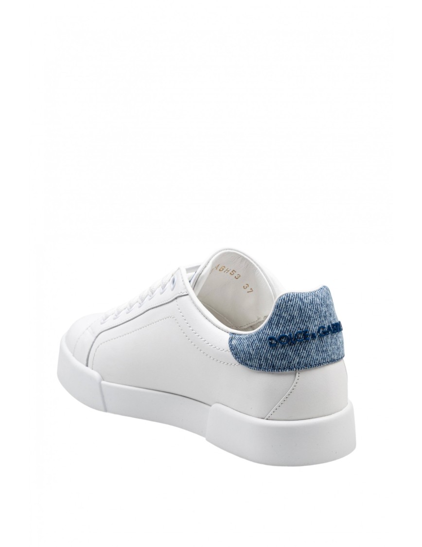 Dolce & Gabbana White Low-top Sneakers With Logo And Blue Tongue In White