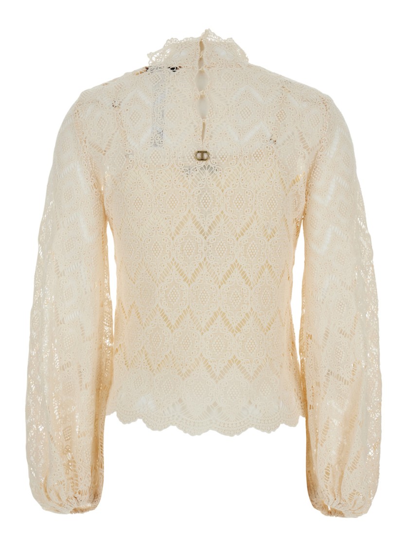 TWINSET TWIN-SET BEIGE BLOUSE WITH MOCK NECK