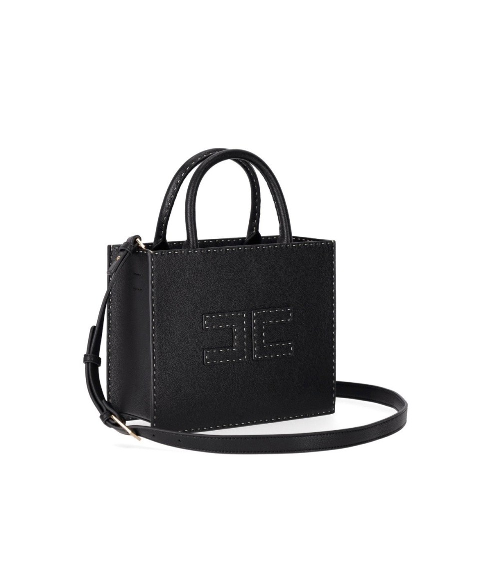 Shop Elisabetta Franchi Black Small Pebbled Leather Effect Handbag