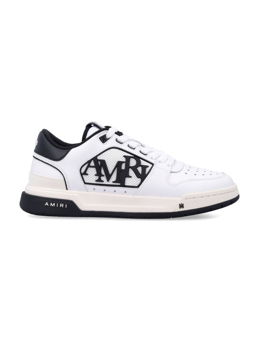 Amiri White Low Top Sneakers With Logo Patch On The Side And Contrasting Heel With Logo Lettering In Leath