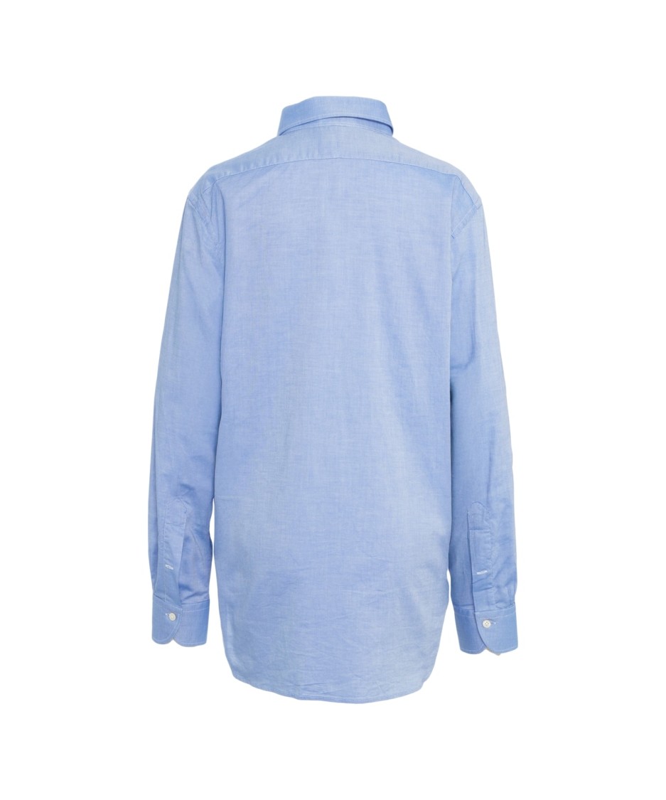 Robert Friedman Button-down Cotton Shirt With Rounded Hem In Blue
