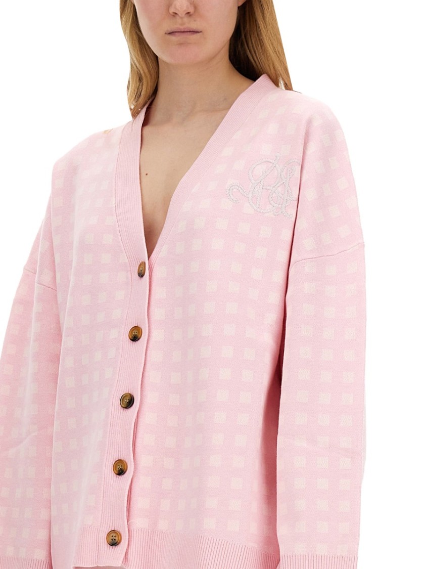 Baum Und Pferdgarten Gingham-check Logo-embroidered Cardigan In Pink