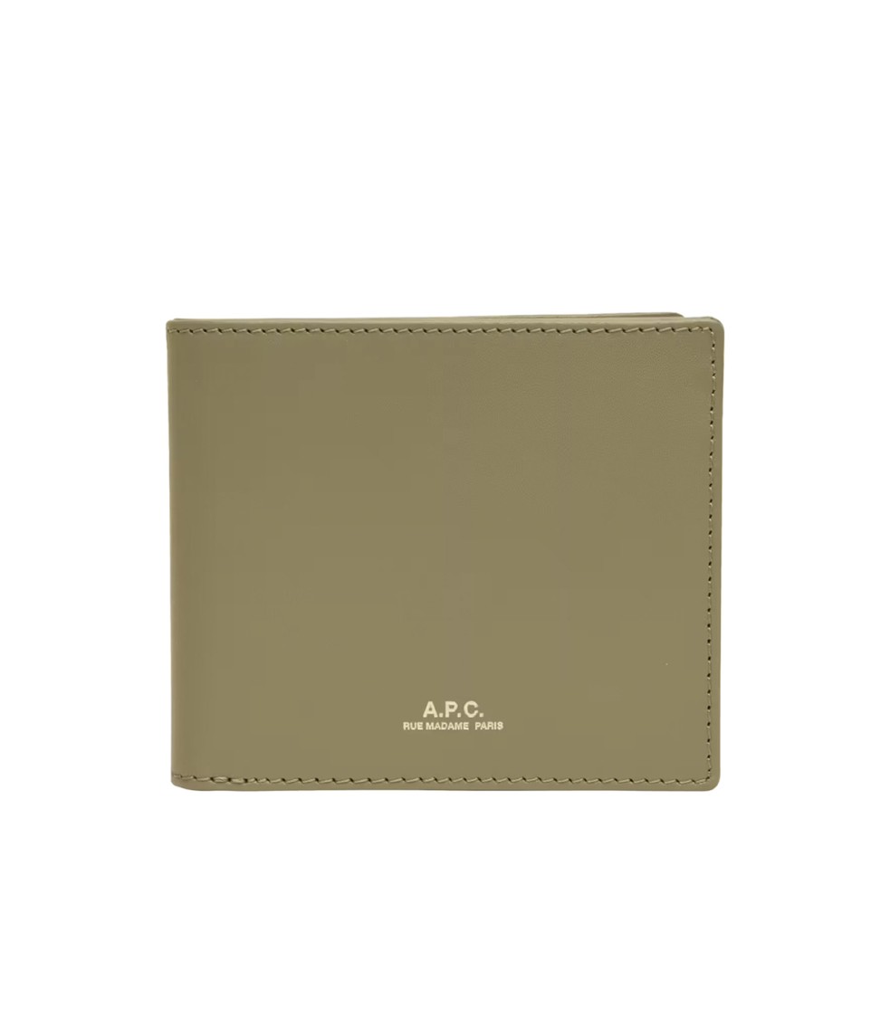 Apc A.p.c. Embossed Green Leather Wallet With Goldtone Logo
