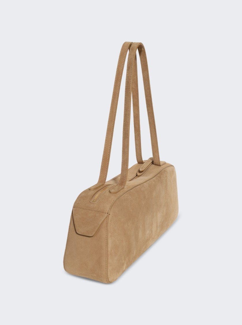 Khaite Sleek Suede Kid Leather Shoulder Bag In Neutrals