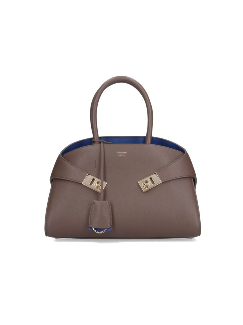 Ferragamo Shoulder Bag With Detachable Strap And Top Handles In Brown