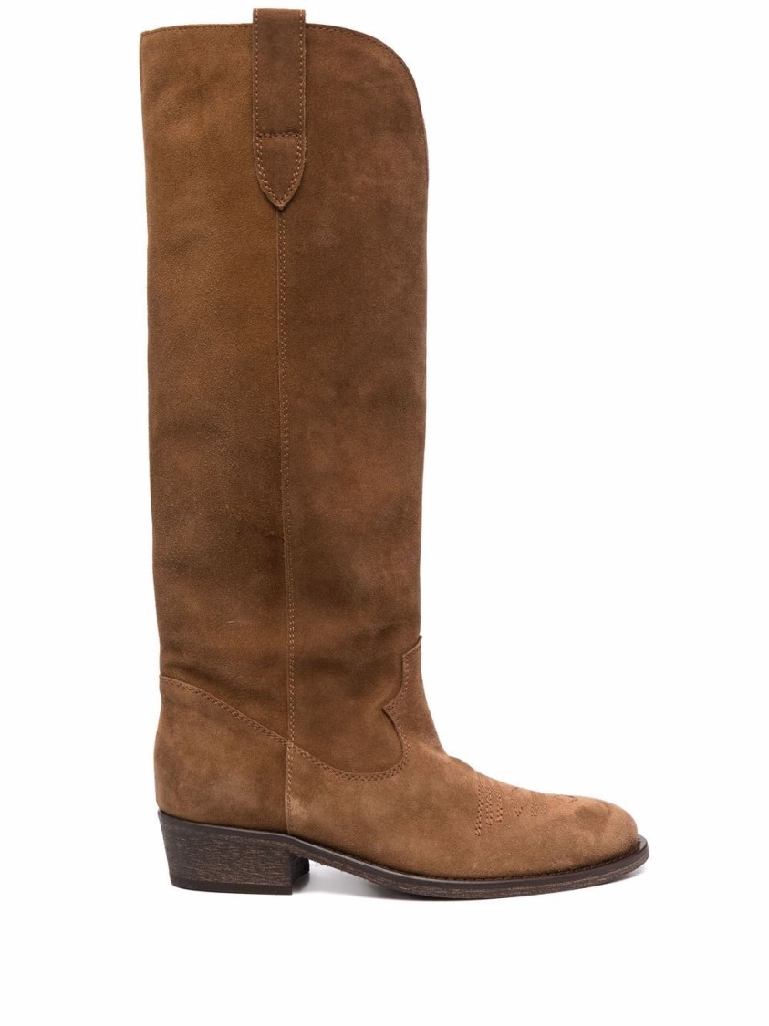 Via Roma 15 Almond Toe Camel-brown Leather Suede Boots In Brown