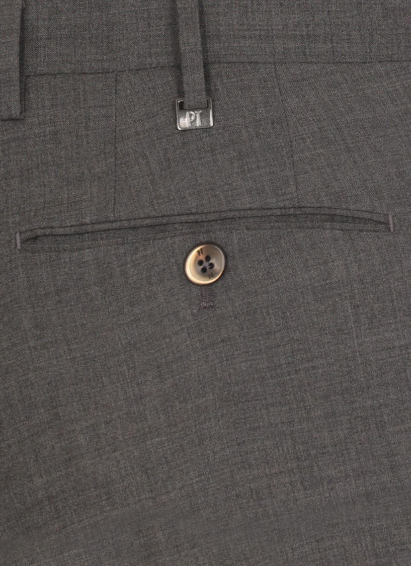 Pt Torino Slim Fit Wool Trousers With Button Detail In Grey