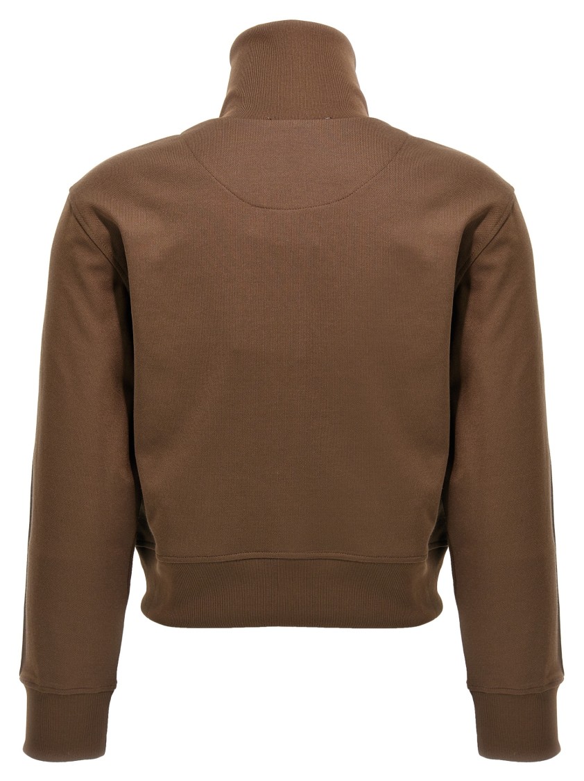 Attico Cropped Brown Sweatshirt With Embossed Logo In Brown