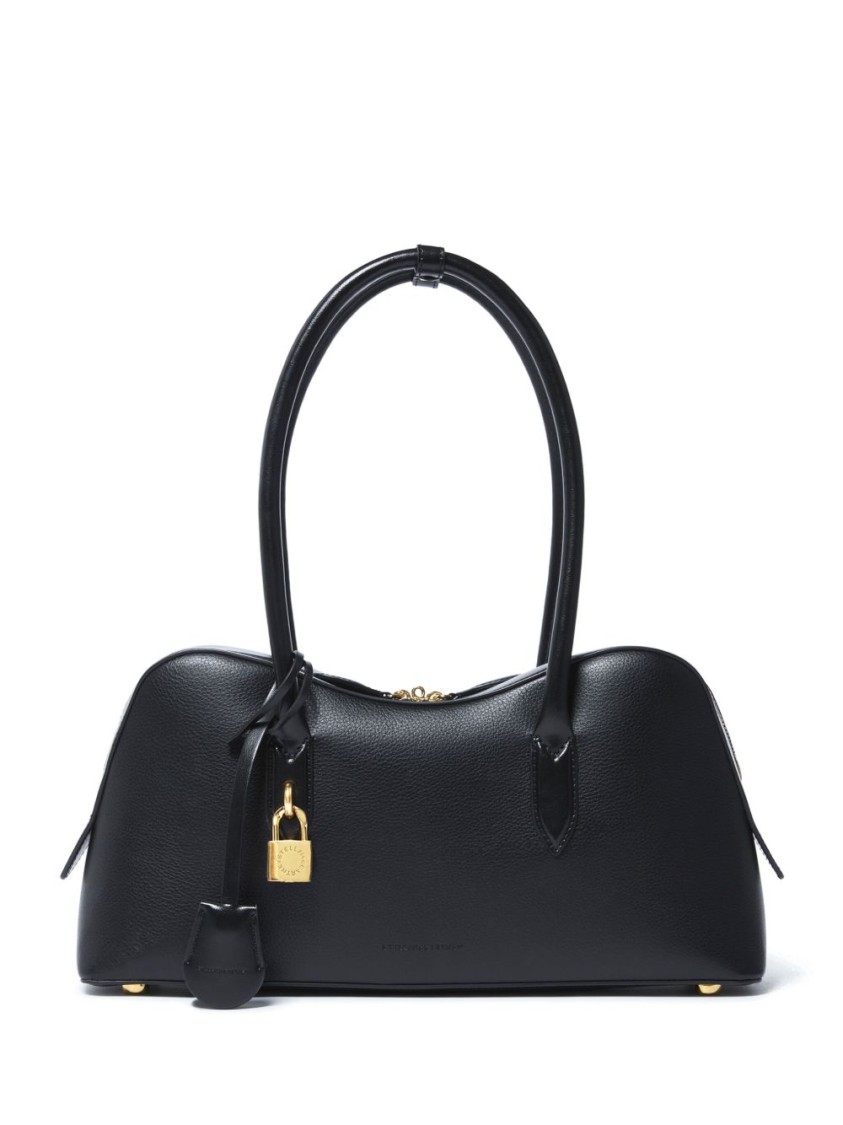 Stella Mccartney Sleek Black Handbag With Gold-tone Hardware And Padlock Detail