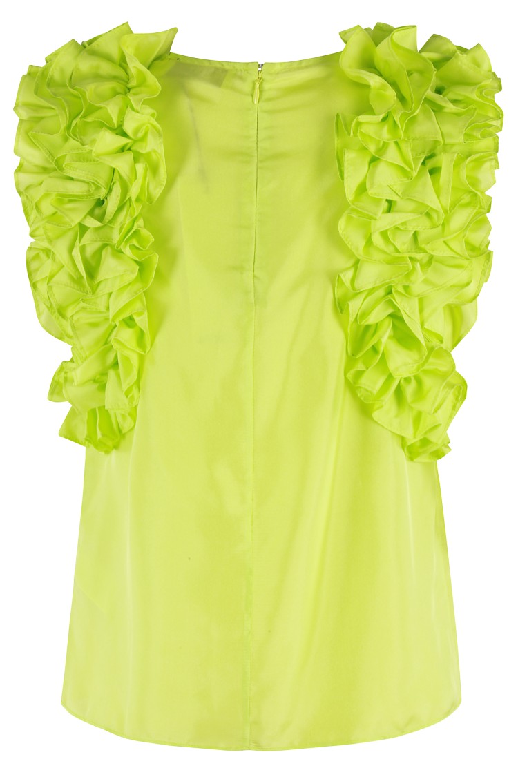 Essentiel Antwerp Multi-ruffle Silk Top With Discreet Zip Closure