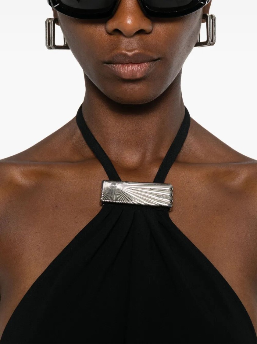 Attico Halter Neck Midi Dress With Metallic Detail In Black