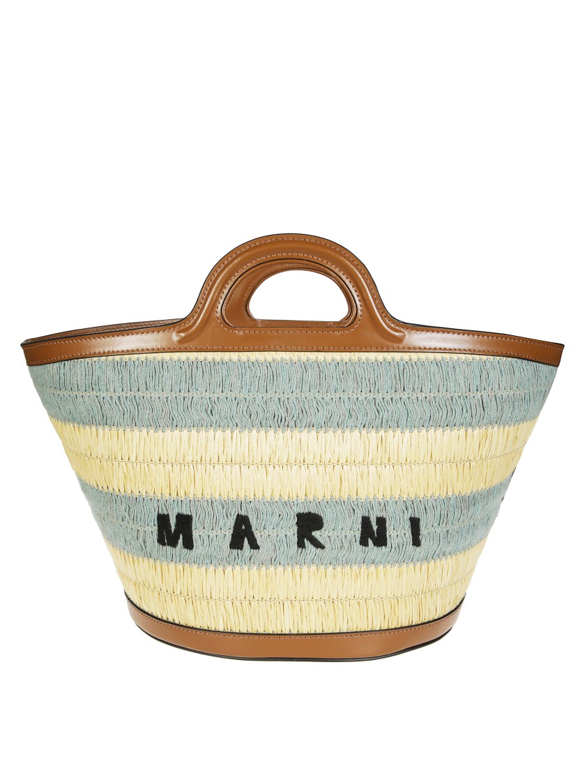 Marni Woven Tote Bag With Smooth Leather Trim In Neutral
