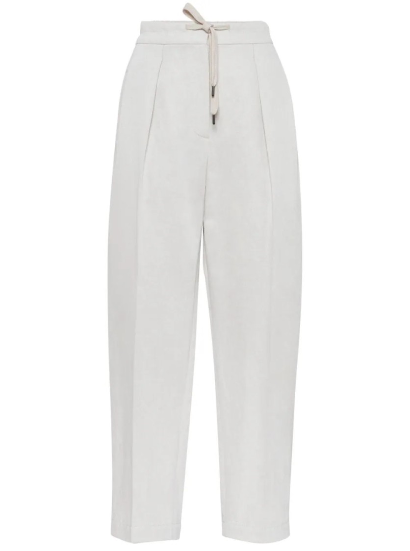 Brunello Cucinelli Relaxed-fit Trousers With High Waist And Drawstring Closure In White