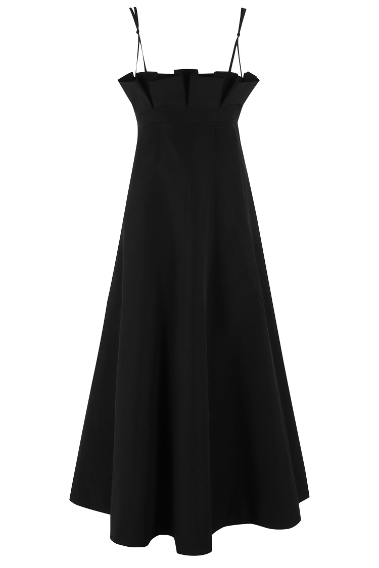 Shop Philosophy Di Lorenzo Serafini Dress With Ruffle Neckline And Flared Skirt In Black