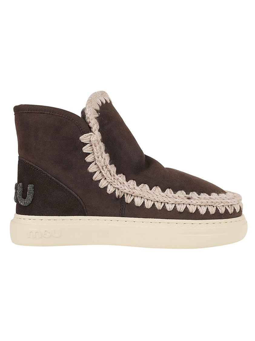 Mou Braided Brown Sheep Skin Ankle Boots In Black