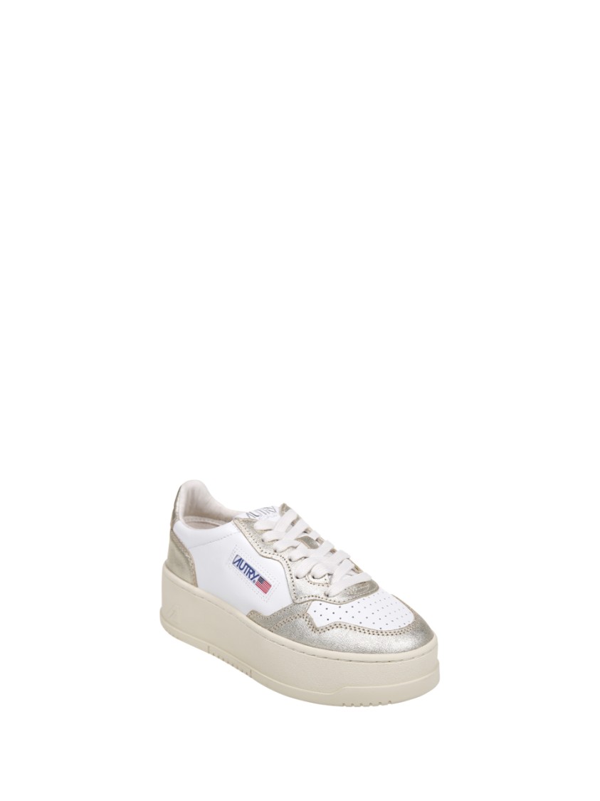Autry Sneakers Platform Low In Pelle Bianca E Argento In Multi