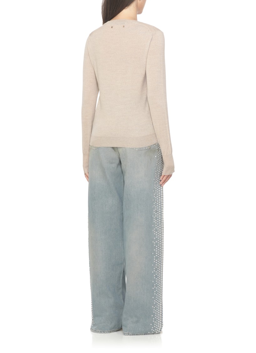 Golden Goose Lightweight Wool Crewneck Sweater With Ribbed Trims In Neutral