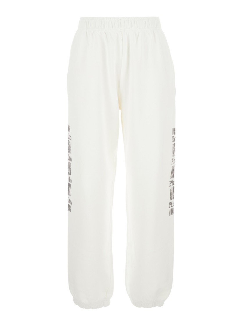 Pinko 'plumcake' White Pants With Elastic Drawstring Waist And Side Print
