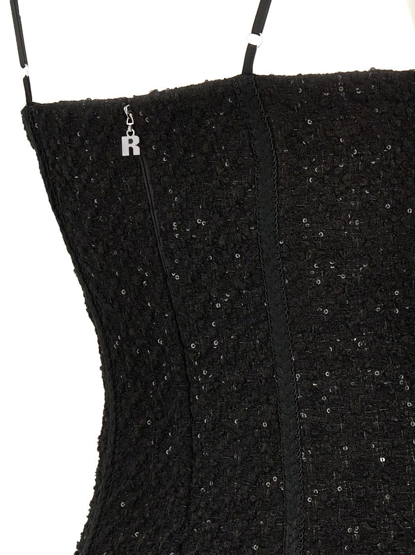 Rotate Birger Christensen Black Ruched Crystal Mesh Midi Dress