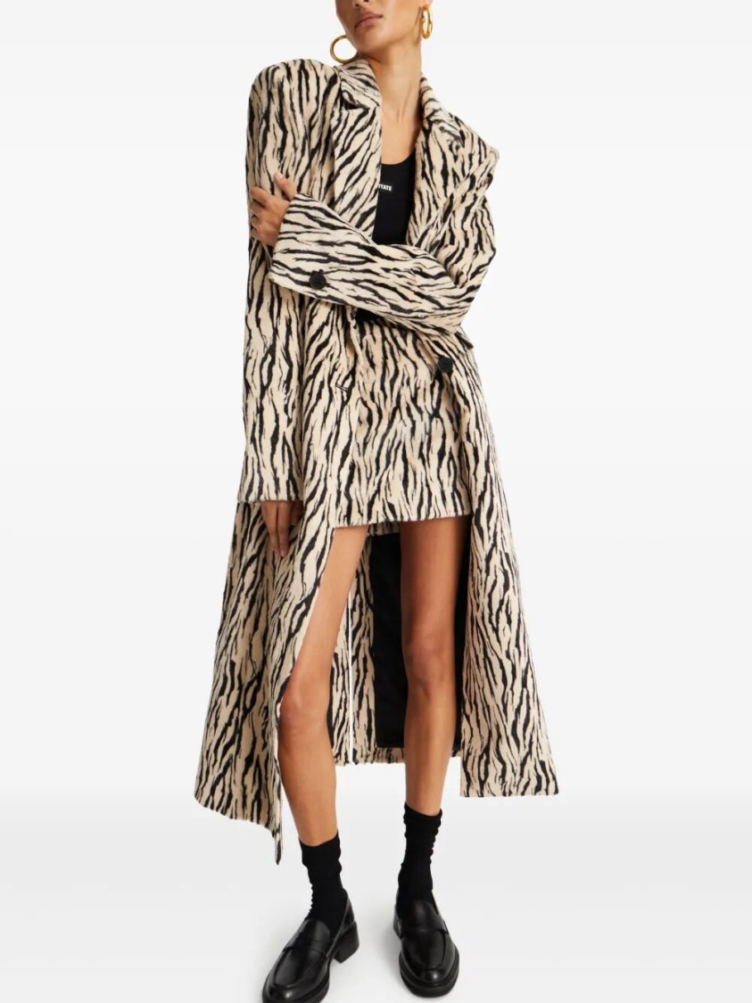 Rotate Birger Christensen Womens Egret Comb Printed Double-breasted Cotton-blend Coat In Multi