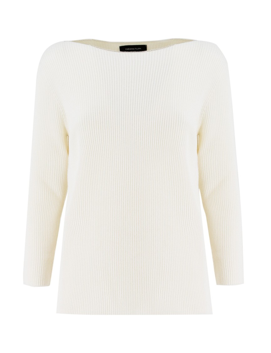Fabiana Filippi Boat Neck Knit Shirt With Diamond Thread Embroidery
