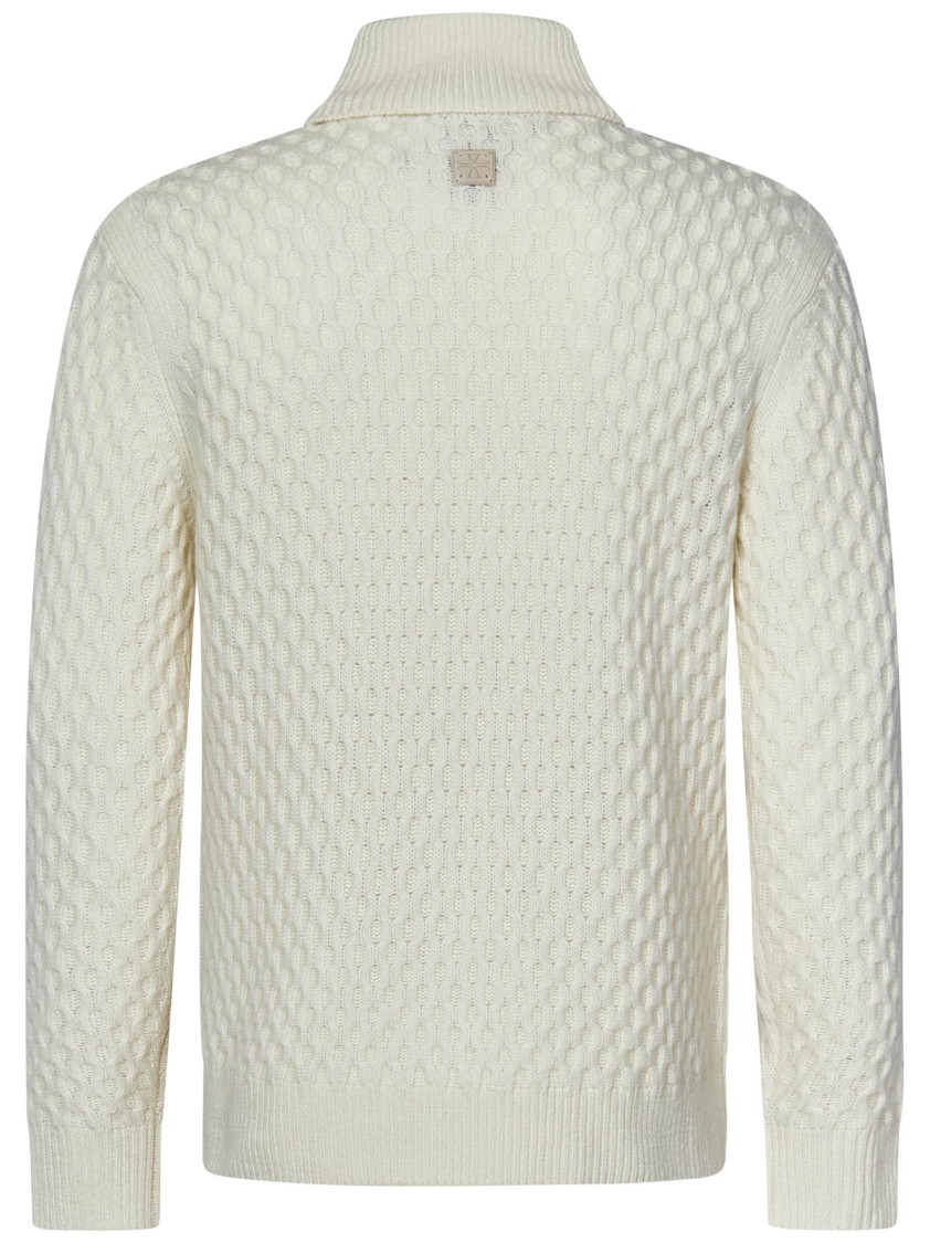 Jacob Cohen Turtleneck Sweater With Textured Honeycomb Pattern In White