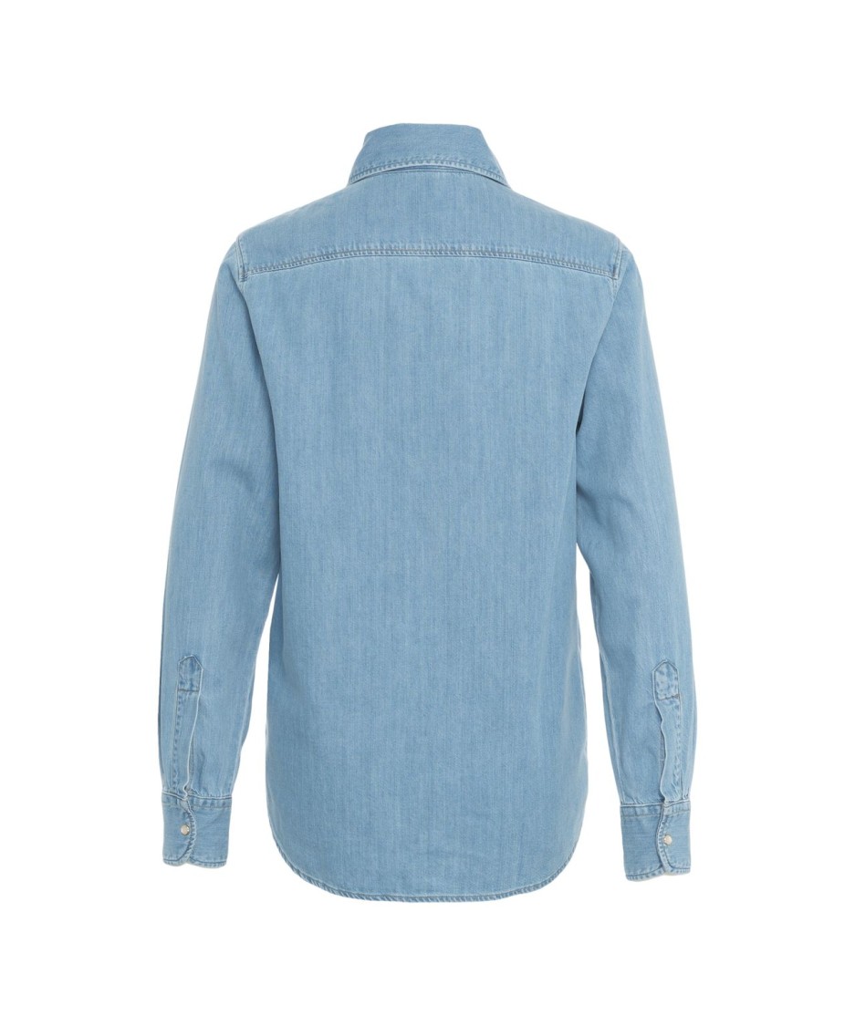 Liu •jo Liu Jo Kent Collar Denim Shirt With Rhinestone Applications In Blue