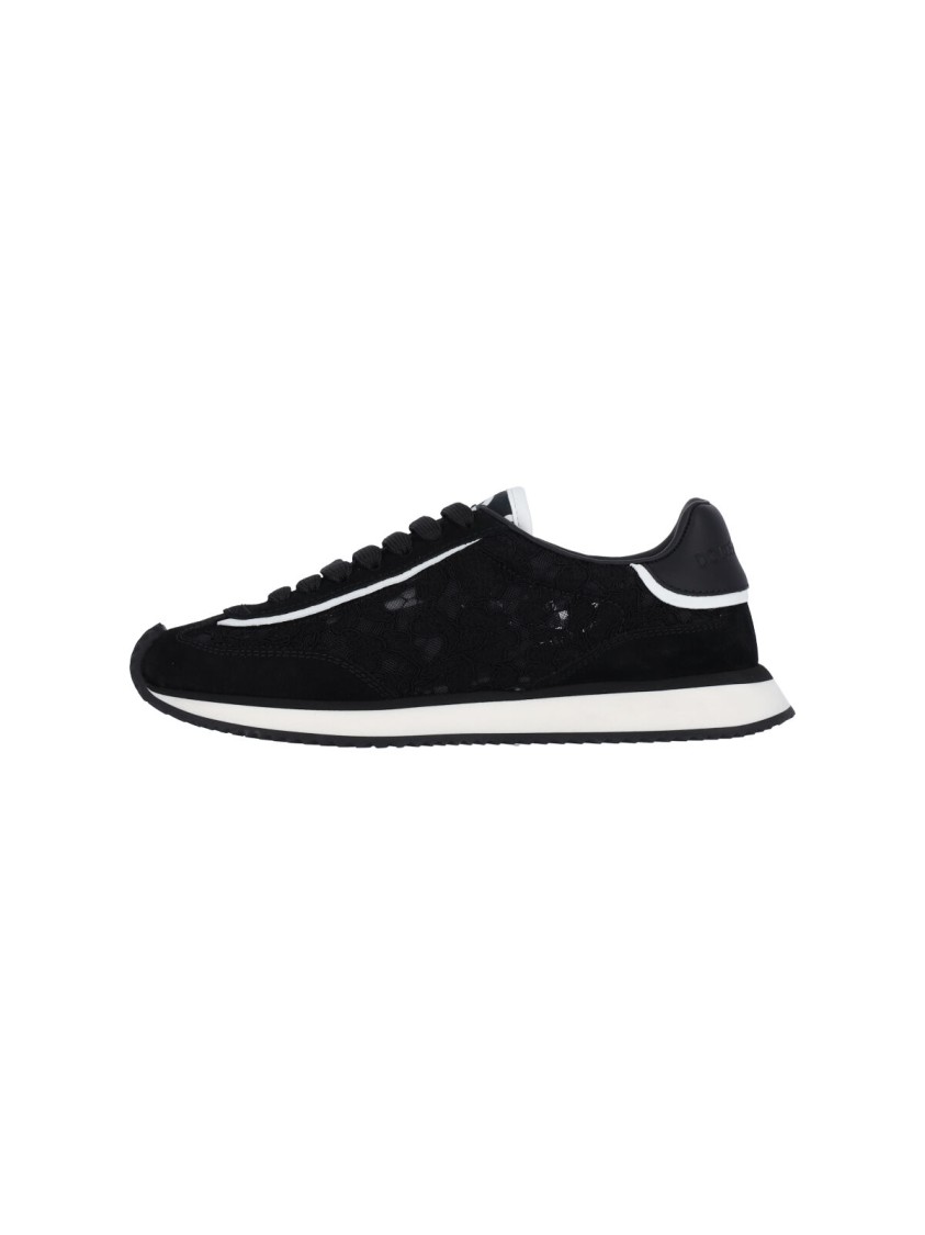 Dolce & Gabbana Dg Cushion Lace-detailed Suede Sneakers Shoes In Black