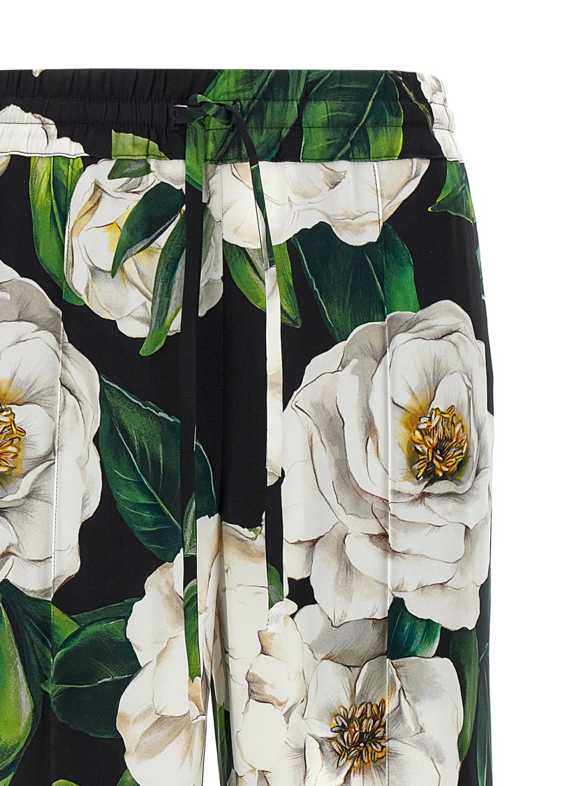 Dolce & Gabbana High-waisted Floral-print Stretch Silk Charmeuse Pants In Green