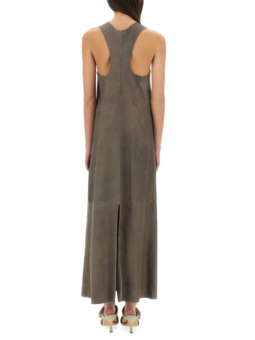 Shop Alysi Sleeveless Leather Maxi Dress With Deep V-neckline In Grey