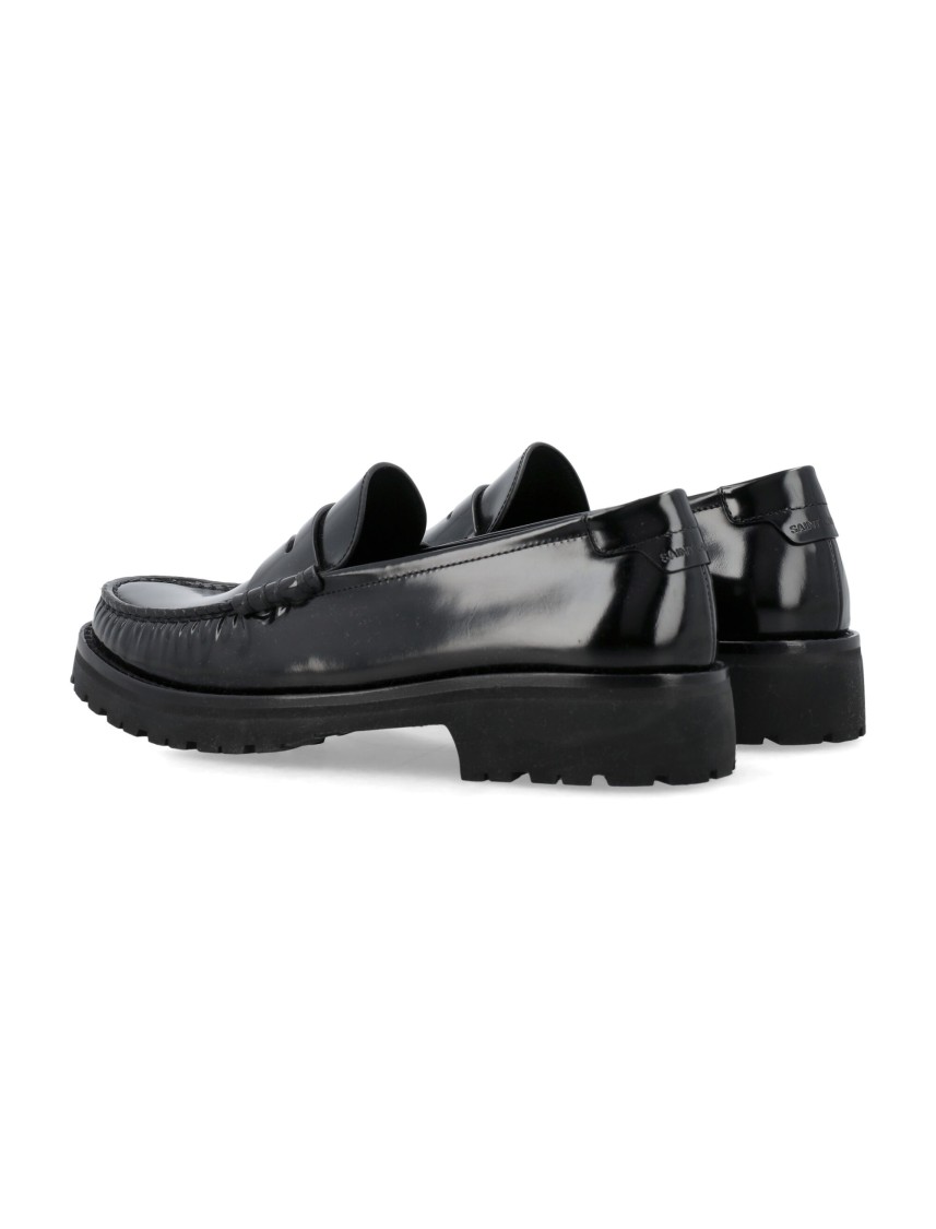 Saint Laurent Le Loafer High-shine Finish Flat Shoes In Black