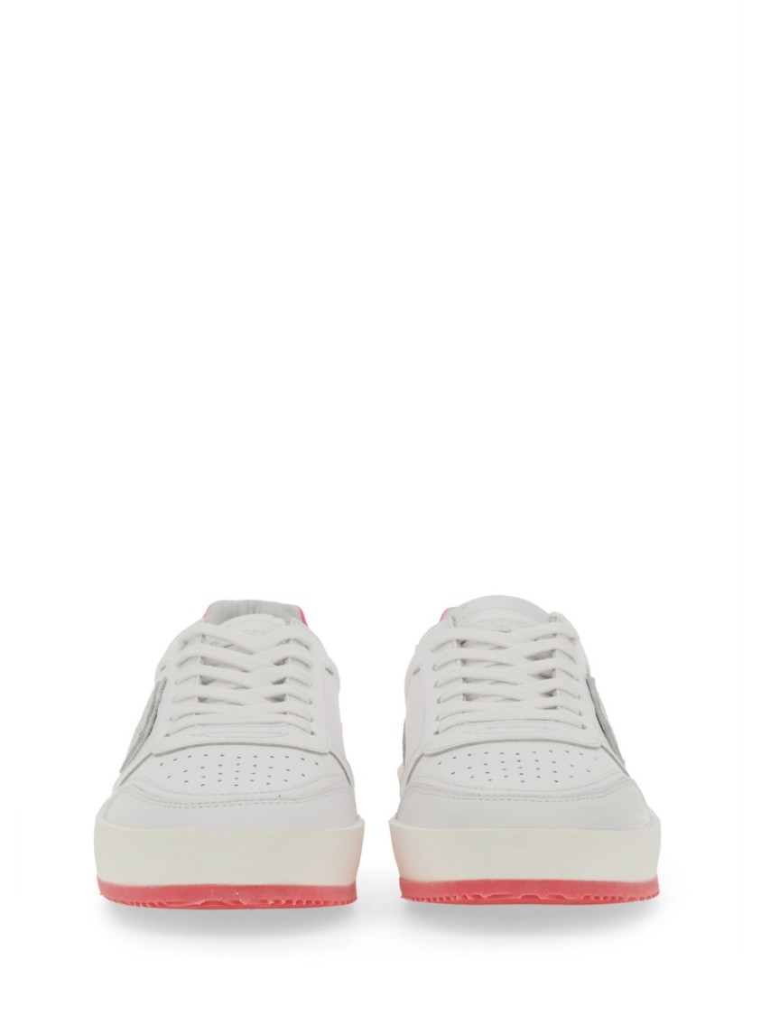 Philippe Model White Sneakers With Contrasting Pink Accents In White