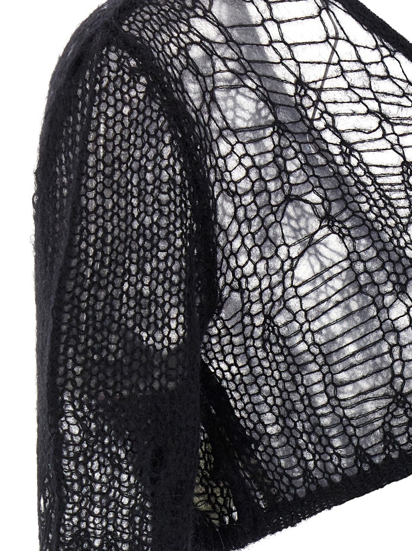 Rick Owens Ziggy One-sleeve Cropped Open-knit Top In Gray