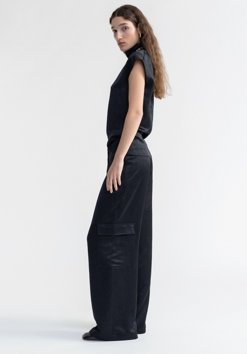 Shop Aeron Gust - Satin Cargo Pants In Black
