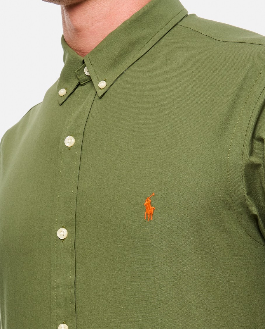 Polo Ralph Lauren Olive Green Cotton Shirt With Signature Polo Pony Motif In Green