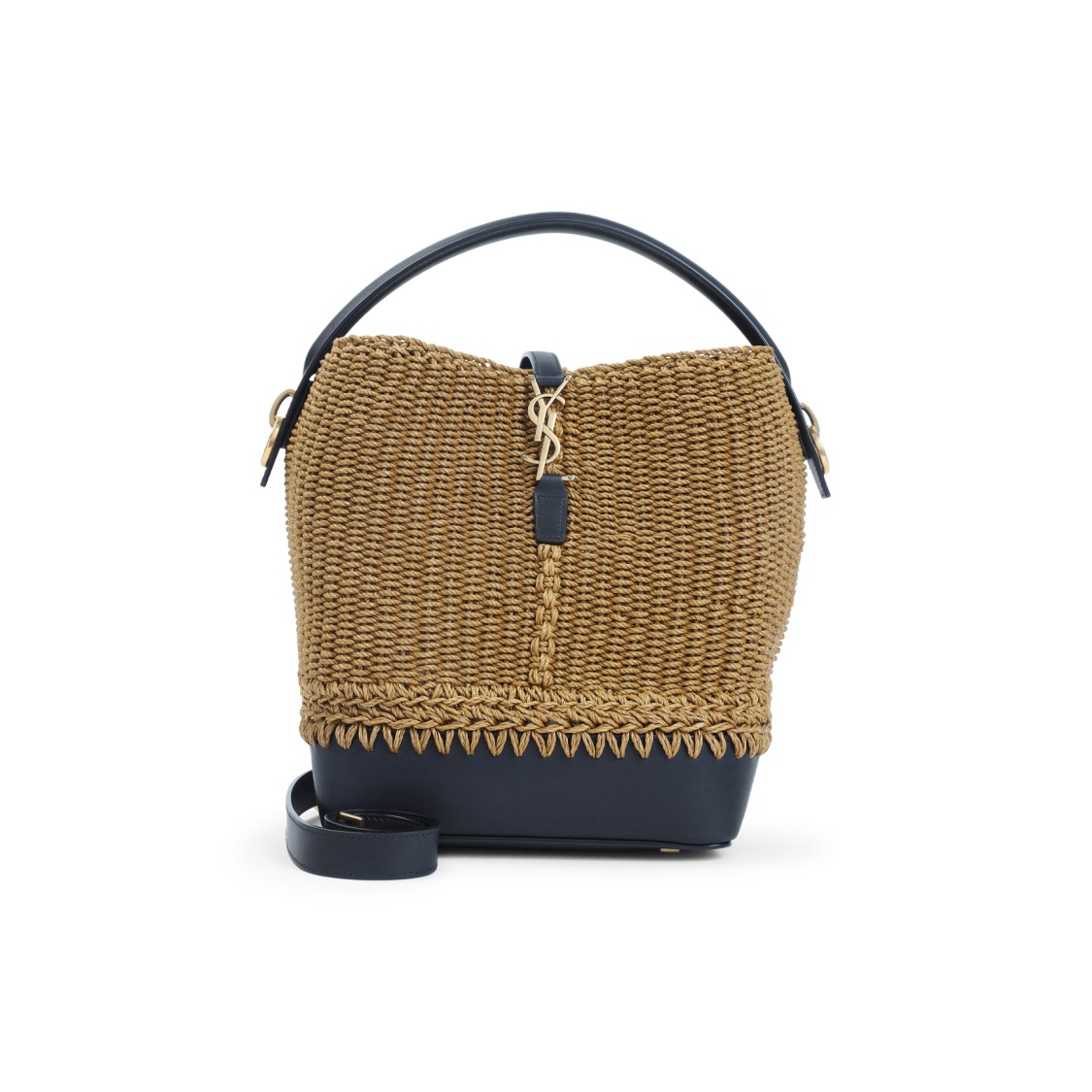 Saint Laurent Raffia And Leather Shoulder Bag With Detachable Strap