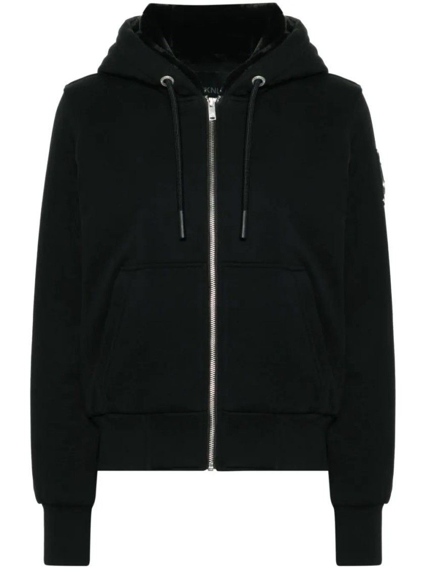 Moose Knuckles Logo-patch Faux-fur Hoodie In Black