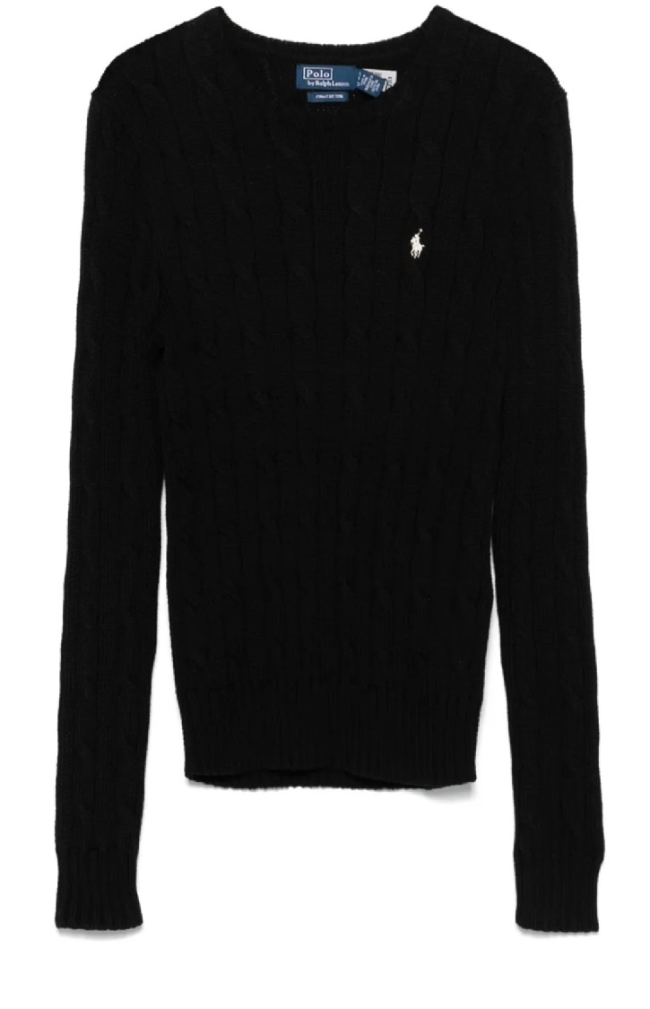Polo Ralph Lauren Classic Cable Knit Sweater With Fitted Silhouette In Black