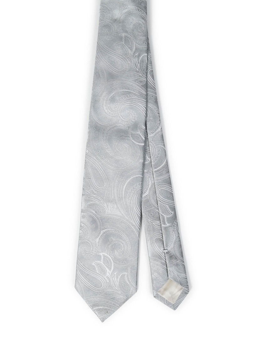 Franzese Collection Pearl Grey Tie With Cashmere Pattern In White
