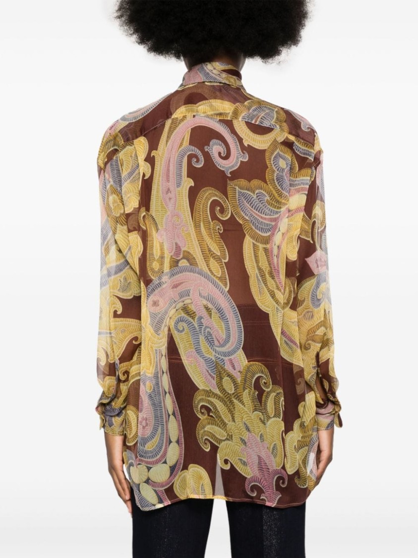 Shop Etro Multicolor Floral Print Semi-transparent Shirt