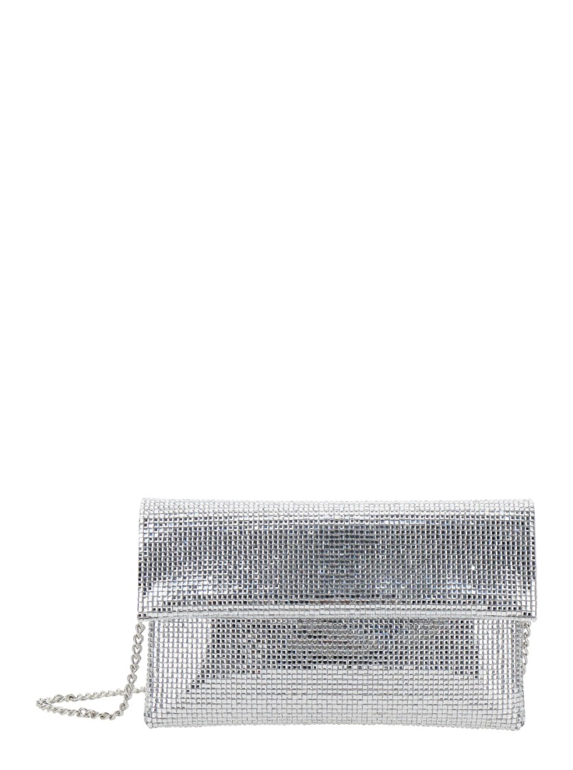 TWENTY FOUR HAITCH TWENTY FOURHAITCH SLEEK RECTANGULAR CLUTCH WITH METALLIC MESH AND CHAIN STRAP