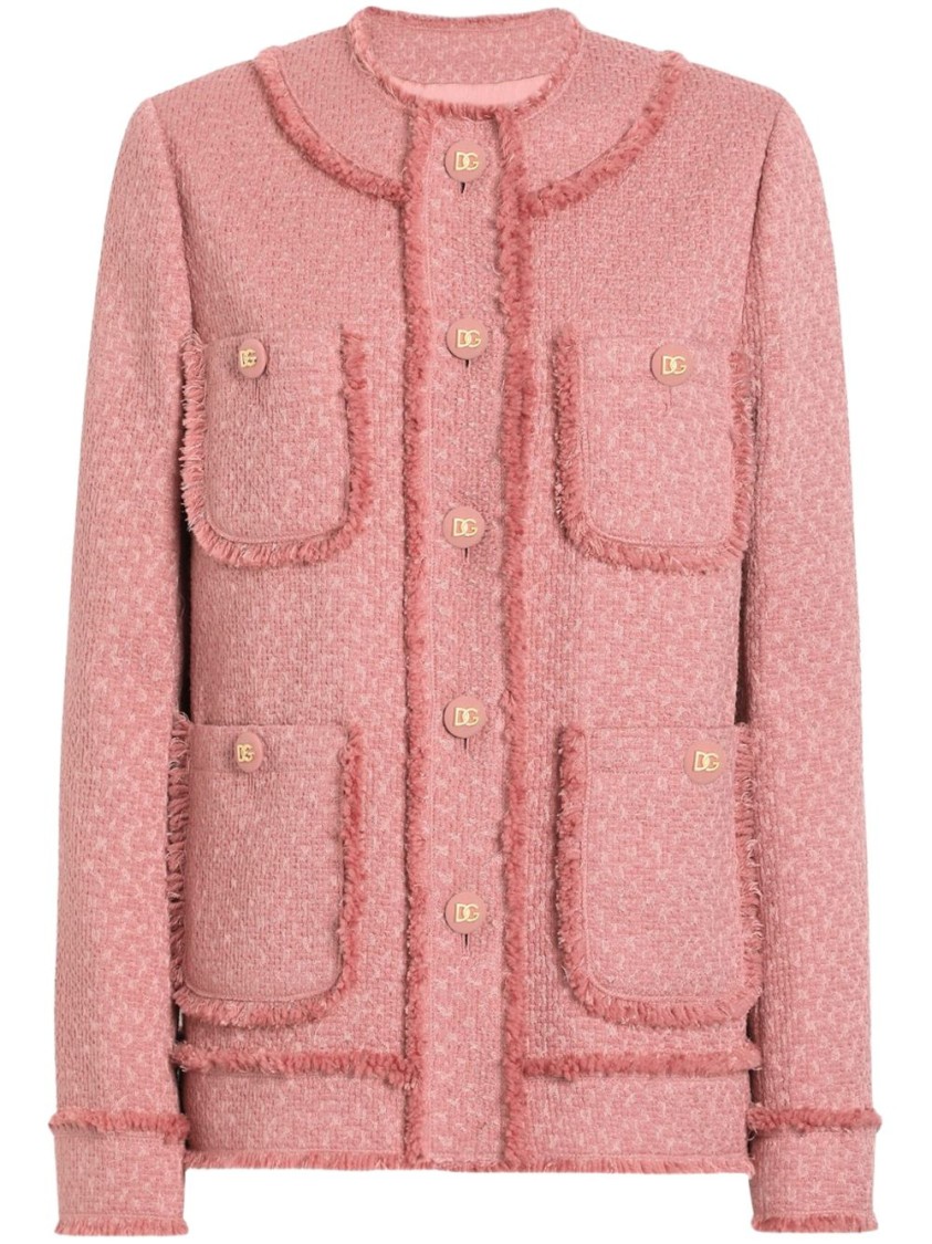 Dolce & Gabbana Rachel Tweed Single-breasted Collarless Jacket In Pink